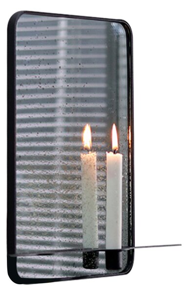 KONDELA Zrkadlo so stojanom na 2 sviečky, patinované, čierny kovový rám, FIVER