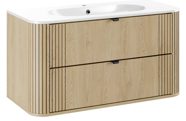 Comad Kúpeľňová skrinka s keramickým umývadlom Ovalia Cremona 100 cm - dub cremona
