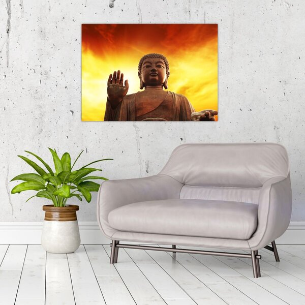 Obraz - Budha s červenožltým pozadím (70x50 cm)