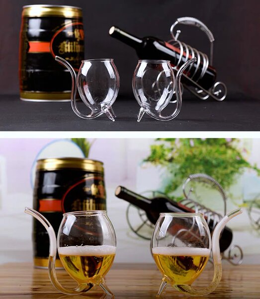 TEMPO-KONDELA TEARY, pohár na víno so zabudovanou slamkou, set 2 ks, 300 ml