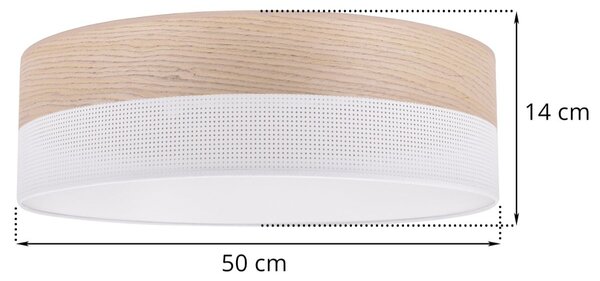 Stropné svietidlo Wood, 1x béžová dubová dýha/biele PVC tienidlo, (biele plexisklo), (fi 50cm)