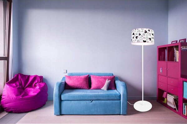 Detská stojacia lampa Minnie, 1x textilné tienidlo so vzorom, o