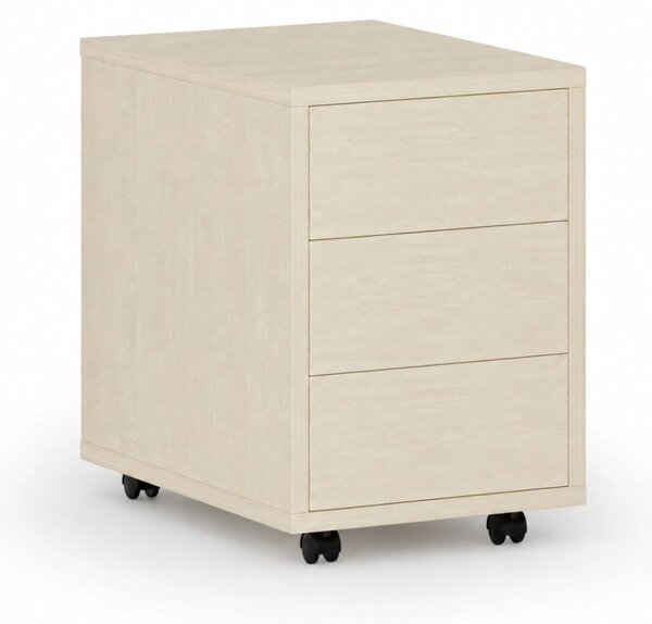 Kancelársky mobilný kontajner PRIMO WOOD, PUSH-lock, 3 zásuvky, breza