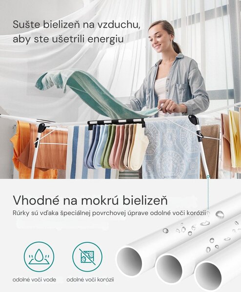 Sušiak na bielizeň BREEZE, 56,5x173x96,5cm, biela SongmicsHome