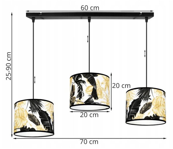 Závesné svietidlo Gold Flowers, 3x biele textilné tienidlo s kvetinovým vzorom, (výber z 2 farieb konštrukcie)