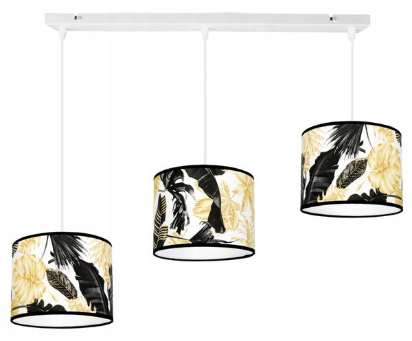 Závesné svietidlo Gold Flowers, 3x biele textilné tienidlo s kvetinovým vzorom, (výber z 2 farieb konštrukcie)
