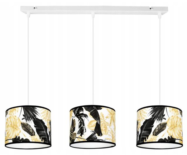 Závesné svietidlo Gold Flowers, 3x biele textilné tienidlo s kvetinovým vzorom, (výber z 2 farieb konštrukcie)