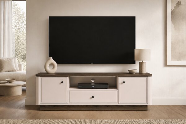 TV stolík Amberto 160 cm so zásuvkou - kašmírová / dub windmill tmavý