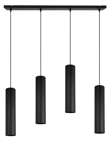 Závesné svietidlo Tuba, 4x čierne kovové tienidlo