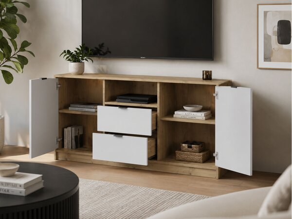 Vysoký TV stolík Nepon - dub artisan / biela