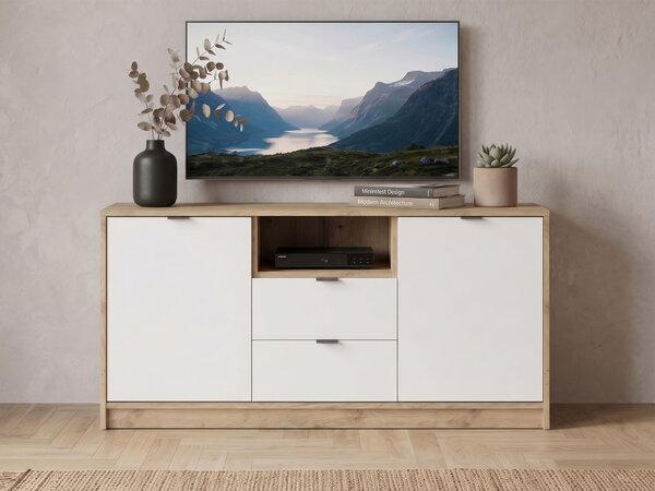 Vysoký TV stolík Nepon - dub artisan / biela