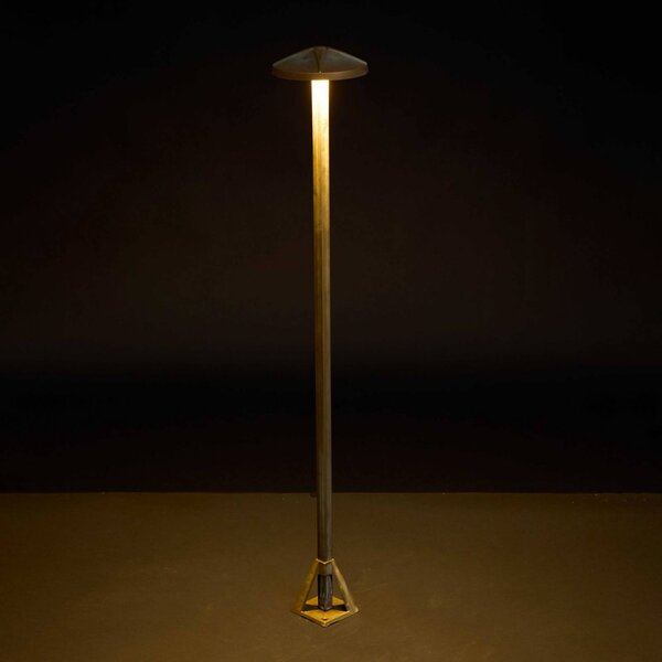 Moretti Luce Chodníkové LED svetlo Aura Disk, výška 80 cm, antik mosadz, IP65, Hnedá / staromosadz, Mosadz, Vidiecky / Rustikálny, Osvetlenie príjazdovej cesty