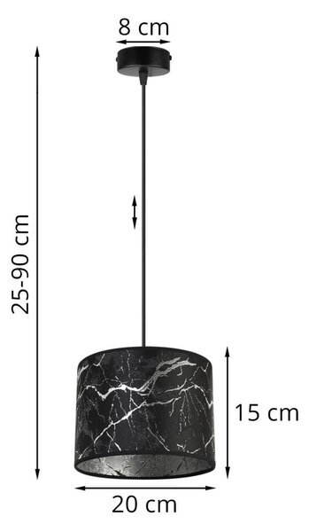 Závesné svietidlo Werona 3, 1x čierne textilné tienidlo so vzorom, (fi 20cm), s