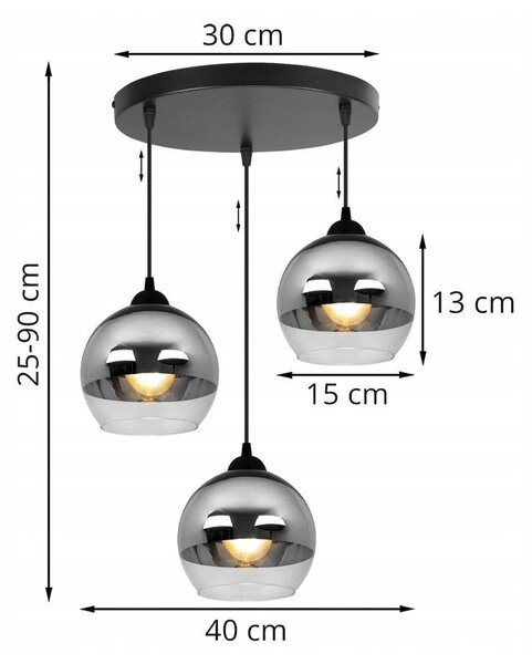 Závesné svietidlo Bergen, 3x chrómové/transparentné sklenené tienidlo (fi 15cm), o BS