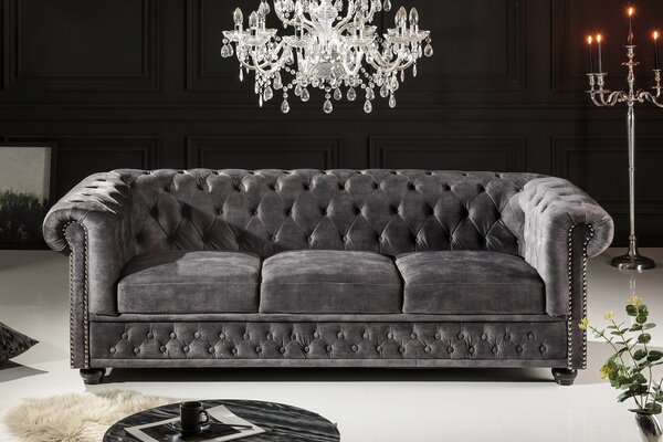 Dizajnová trojsedačka Chesterfield 205 cm tmavosivá