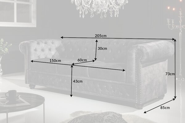 Dizajnová trojsedačka Chesterfield 205 cm tmavosivá