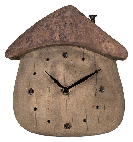 Drevené stolné hodiny v tvare domčeka,modré ručičky - 18*5*19 cm / 1*AA - Clayre & Eef