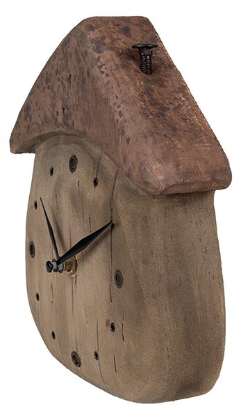Drevené stolné hodiny v tvare domčeka,modré ručičky - 18*5*19 cm / 1*AA - Clayre & Eef