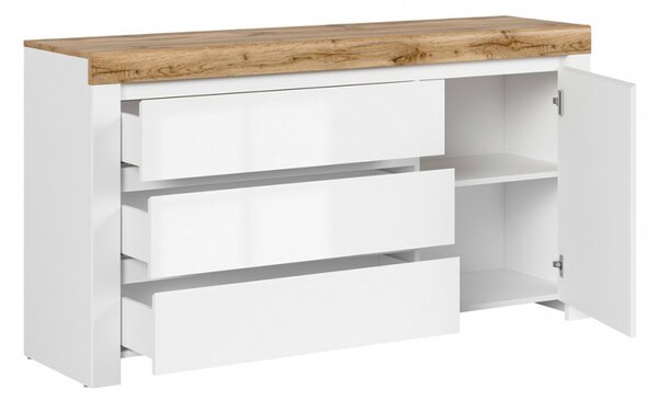 Komoda Holten KOM1D3S - biela / dub wotan / biely lesk