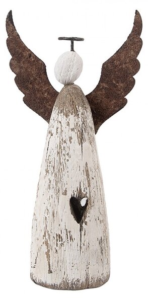 Dekorácia drevená figúrka anjel so srdiečkom Angel Rustic M - 9*14*18 cm - Clayre & Eef