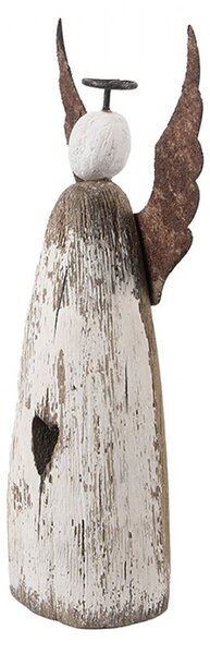Dekorácia drevená figúrka anjel so srdiečkom Angel Rustic M - 9*14*18 cm - Clayre & Eef