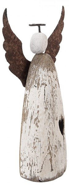 Dekorácia drevená figúrka anjel so srdiečkom Angel Rustic M - 9*14*18 cm - Clayre & Eef