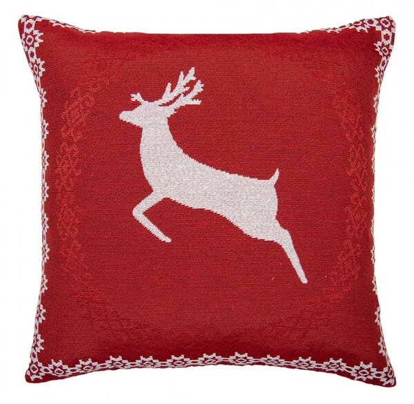 Červená obliečka na vankúš s jeleňom Christmas Rustic - 44*44 cm - Clayre & Eef