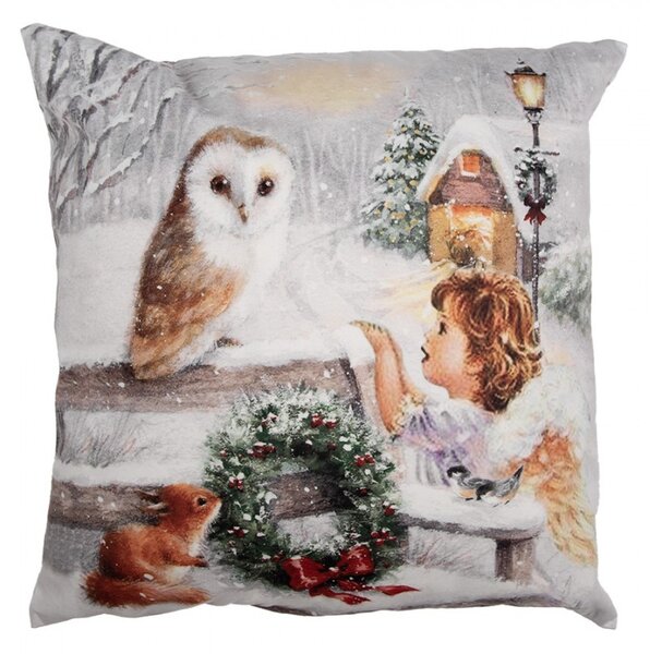 Vianočná obliečka na vankúš s anjelikom a sovičkou - 45*45 cm - Clayre & Eef