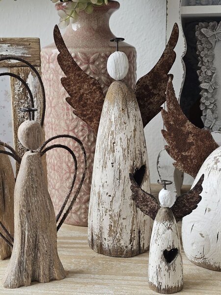 Dekorácia drevená figúrka anjel Angel Rustic S - 7*3*12 cm - Clayre & Eef