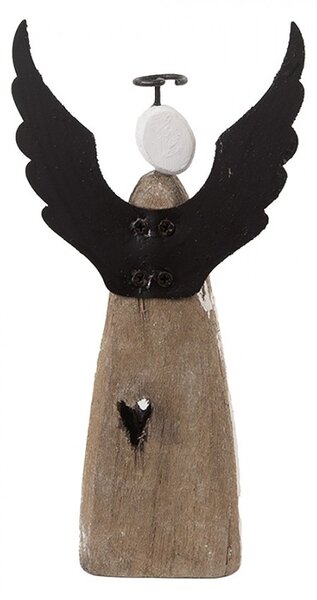 Dekorácia drevená figúrka anjel so srdiečkom Angel Rustic M - 9*14*18 cm - Clayre & Eef