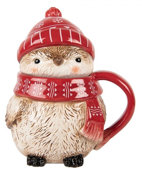 Keramický hrnček vtáčik s viečkom a čiapočkou - 15*11*17 cm / 500 ml - Clayre & Eef