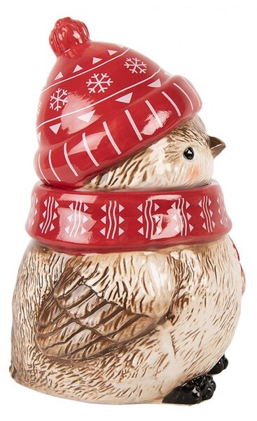 Keramický hrnček vtáčik s viečkom a čiapočkou - 15*11*17 cm / 500 ml - Clayre & Eef