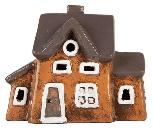 Oranžový keramický svietnik na čajovú sviečku domček Village - 20*11*16 cm - Clayre & Eef