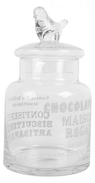 Sklenená dóza s vtáčikom na cukríky Chocolaterie - Ø 13*23 cm - Clayre & Eef