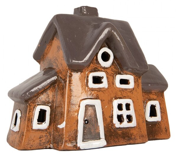 Oranžový keramický svietnik na čajovú sviečku domček Village - 20*11*16 cm - Clayre & Eef
