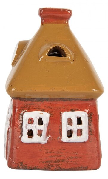Červený keramický svietnik na čajovú sviečku domček Village - 9*6*10 cm - Clayre & Eef