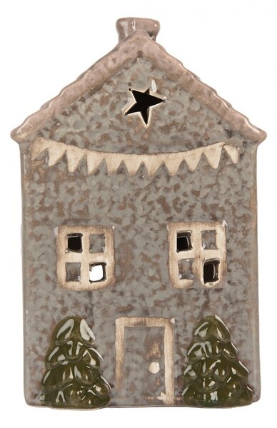 Modrý keramický domček na čajovú sviečku Lamont - 10*8*15 cm - Clayre & Eef