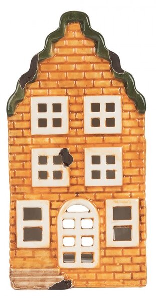 Oranžový keramický domček na čajovú sviečku Lamont - 9*10*19 cm - Clayre & Eef