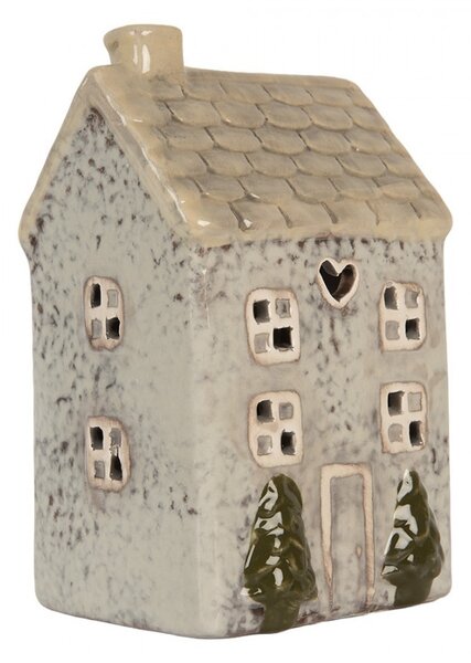 Sivý keramický domček na čajovú sviečku Lamont - 9*8*15 cm - Clayre & Eef