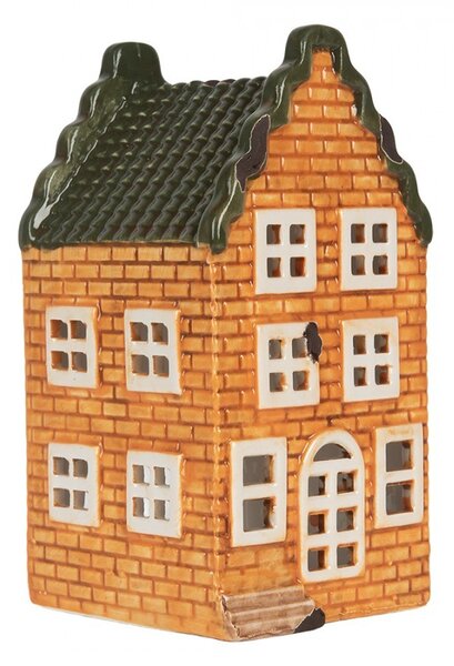 Oranžový keramický domček na čajovú sviečku Lamont - 9*10*19 cm - Clayre & Eef