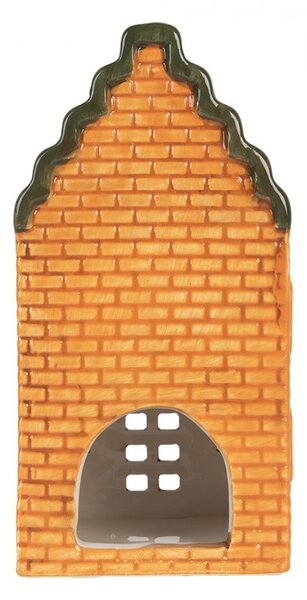 Oranžový keramický domček na čajovú sviečku Lamont - 9*10*19 cm - Clayre & Eef