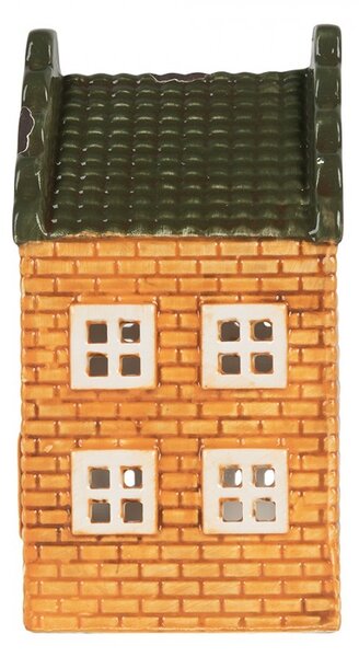 Oranžový keramický domček na čajovú sviečku Lamont - 9*10*19 cm - Clayre & Eef