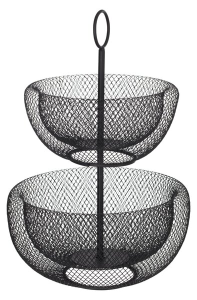 Kovový 2-poschodový košík na ovocie Black Mesh, 29x43 cm