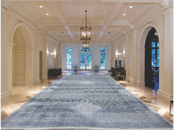 Diamond Carpets India , Ručne viazaný kusový koberec Diamond DC-HALI B Silver / blue, 120x170, modrá, chodba / predsieň