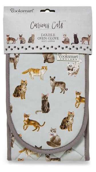 Modrá bavlnená dvojitá chňapka Cooksmart ® Curious Cats