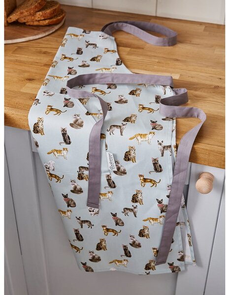 Modrá bavlnená zástera Cooksmart ® Curious Cats