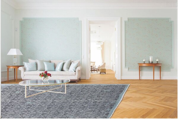 Diamond Carpets India , Ručne viazaný kusový koberec Diamond DC-M 5 Light grey / aqua, 120x170, modrá, chodba / predsieň