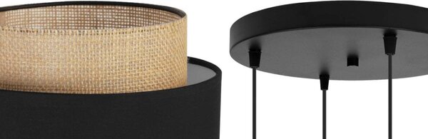 Závesné svietidlo Boho, 4x jutové/čierne textilné tienidlo, o