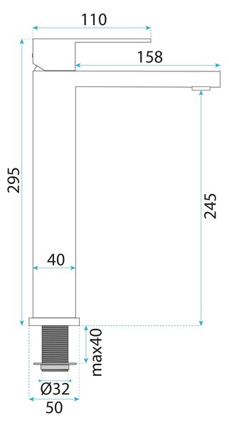 Rea Arlo, vysoká umývadlová batéria h-295, brúsená oceľ, REA-B4588