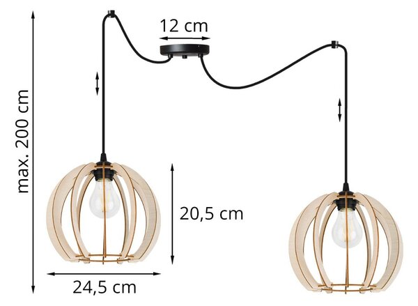Závesné svietidlo Timber Spider 9, 2x drevené tienidlo